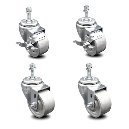 Service Caster 3 Inch Semi Steel Wheel Swivel 10mm Threaded Stem Caster Brake SCC, 2PK SCC-TS20S314-SSS-M1015-2-TLB-2